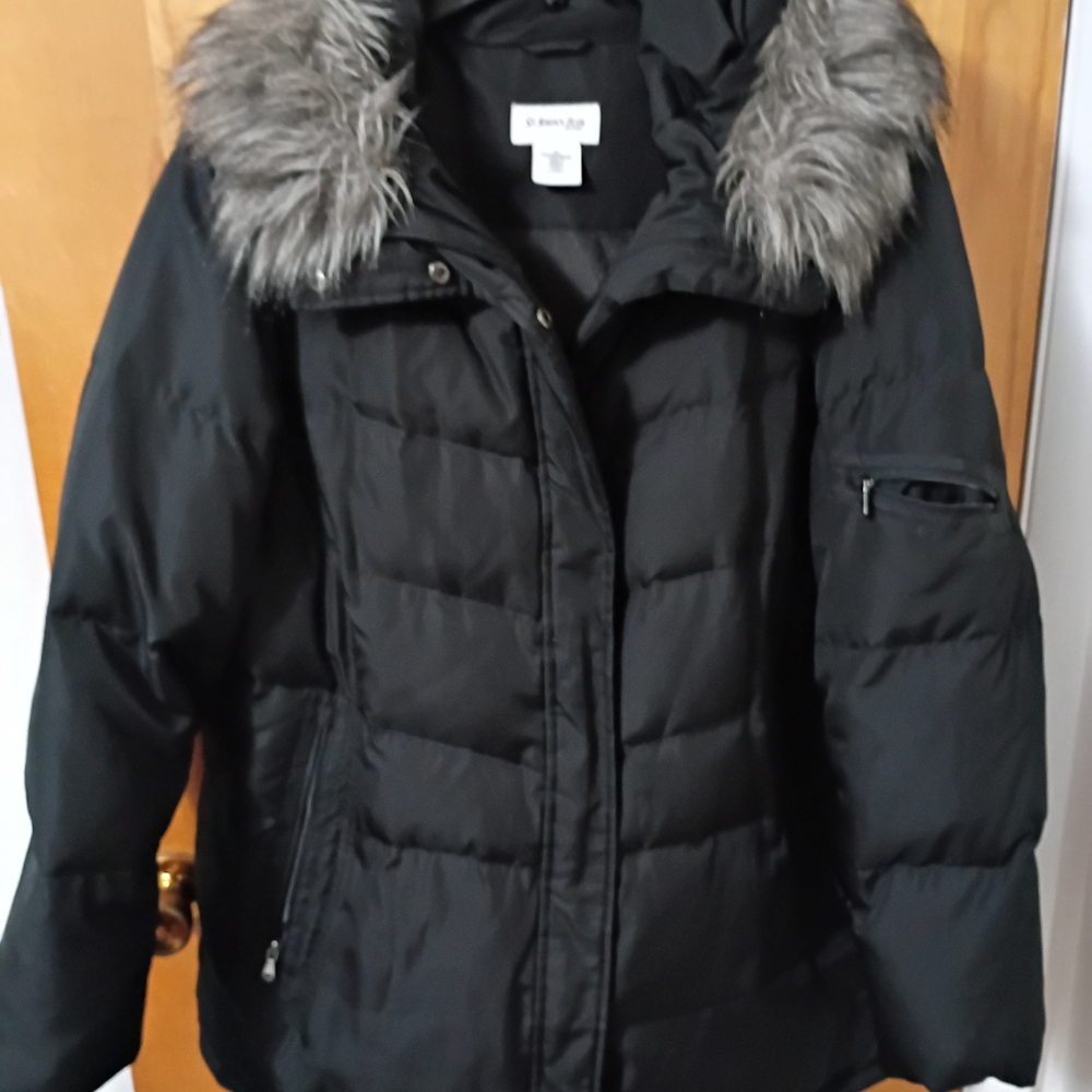 St. John's Bay Black Puffer Jacket with Faux Fur Collar